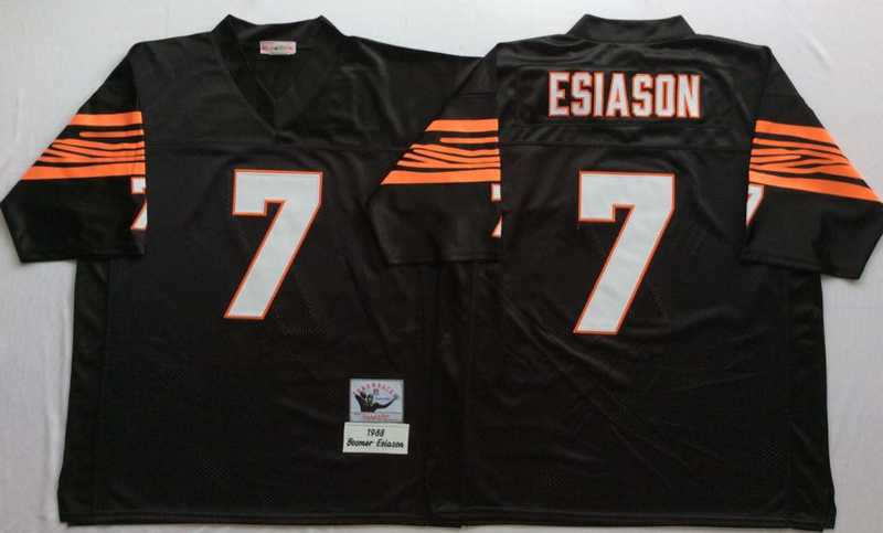 Bengals 7 Boomer Esiason Black M&N Throwback Jersey